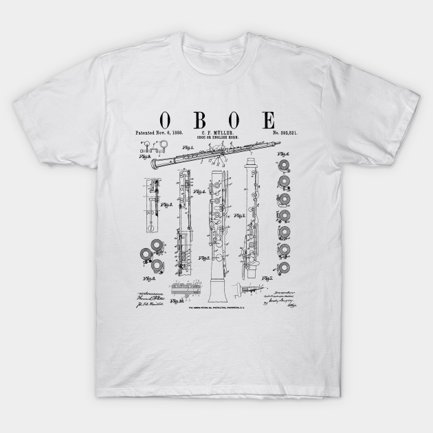 Oboe Vintage Patent Oboist Drawing Print Oboe Player TShirt